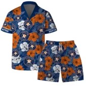 Houston Astros Floral Hibiscus Hawaiian Shirt Front With Short - TeeAloha