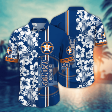 Houston Astros Hibiscus Stripes Hawaiian Shirt