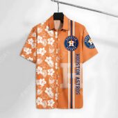 Houston Astros Orange Hibiscus Stripe Hawaiian Shirt Front - TeeAloha