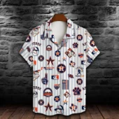 Houston Astros Pinstripe Icons Hawaiian Shirt Front - TeeAloha