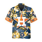 Houston Astros Starburst Hibiscus Hawaiian Shirt Front - TeeAloha