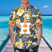 Houston Astros Starburst Hibiscus Hawaiian Shirt Mockup Front Men - TeeAloha