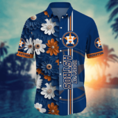 Houston Astros Striped Bloom Hawaiian Shirt Front - TeeAloha