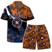 Houston Astros Sunset Wave Hawaiian Shirt Front With Short - TeeAloha