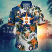 Houston Astros Tropical Floral Burst Hawaiian Shirt Front - TeeAloha