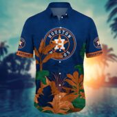 Houston Astros Tropical Leaf Hawaiian Shirt Front - TeeAloha