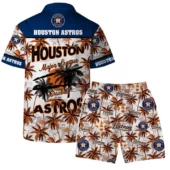 Houston Astros Tropical Palm Sunset Hawaiian Shirt Back With Short - TeeAloha