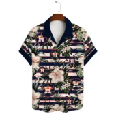 Houston Astros Tropical Stripes Hawaiian Front - TeeAloha