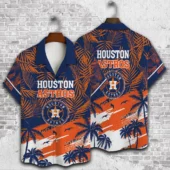 Houston Astros Tropical Sunset Blue And Orange Hawaiian Shirt - TeeAloha