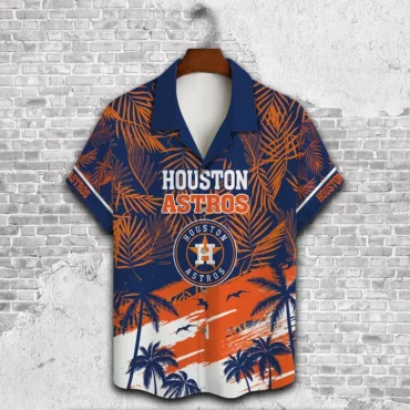 Houston Astros Tropical Sunset Blue And Orange Hawaiian Shirt