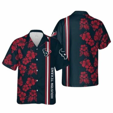 Houston Texans Red Hibiscus Hawaiian Shirt