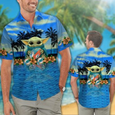 Miami Dolphins Baby Yoda Paradise Hawaiian Shirt