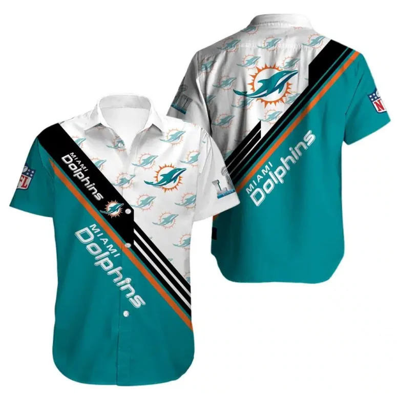 Miami Dolphins Championship Stripe Hawaiian Shirt