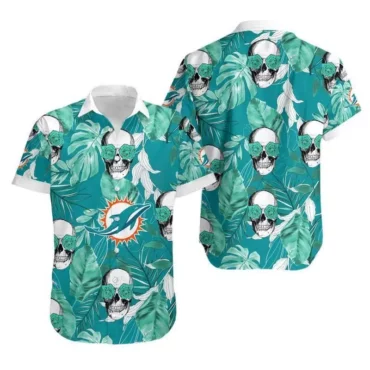 Miami Dolphins Coconut Leaves And Skulls Hawaiian Shirt