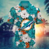 Miami Dolphins Floral Fiesta Hawaiian Shirt Front - TeeAloha