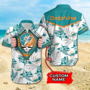 Miami Dolphins Grateful Skull Hawaiian Shirt