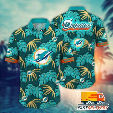 Miami Dolphins Leafy Island Vibes Hawaiian Shirt