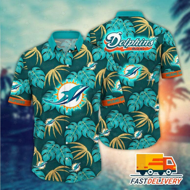 Miami Dolphins Leafy Island Vibes Hawaiian Shirt