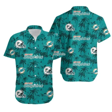 Miami Dolphins Palm And Helmet Hawaiian Shirt