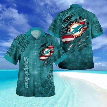 Miami Dolphins Ripped Grunge Hawaiian Shirt