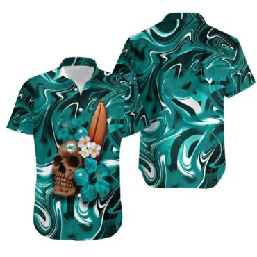 Miami Dolphins Skull and Hibiscus Flower NFL Hawaiian Shirt