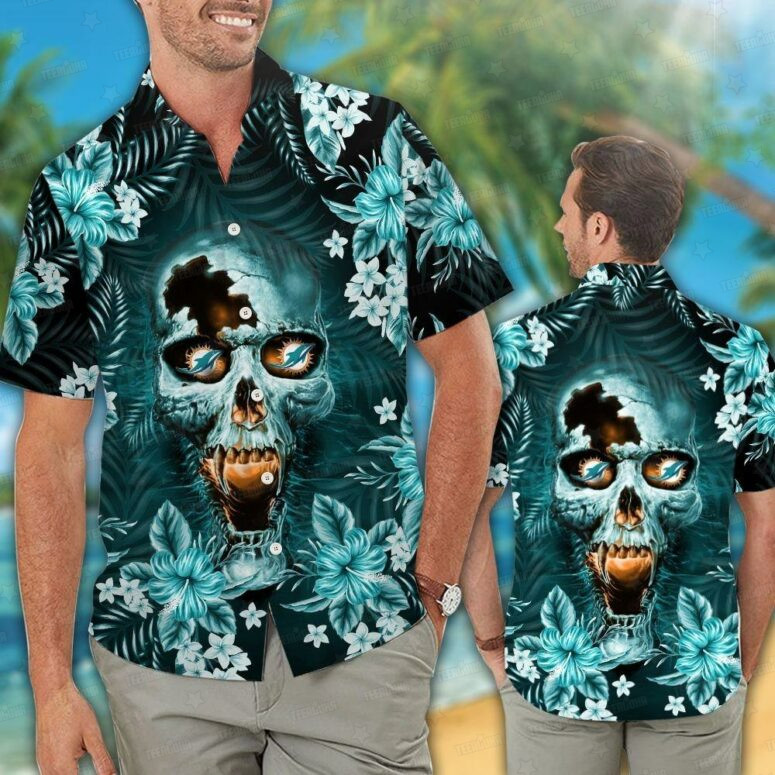 Miami Dolphins Skull Fire Hawaiian Shirt