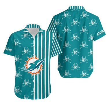 Miami Dolphins Stripes and Skull Hawaiian Shirt