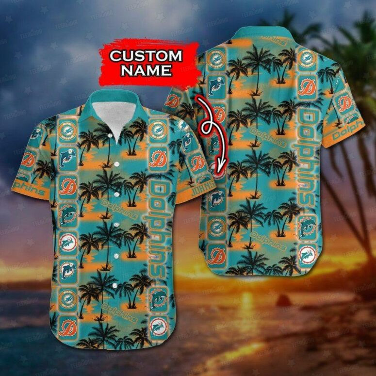 Miami Dolphins Sunset Palms Custom Hawaiian Shirt