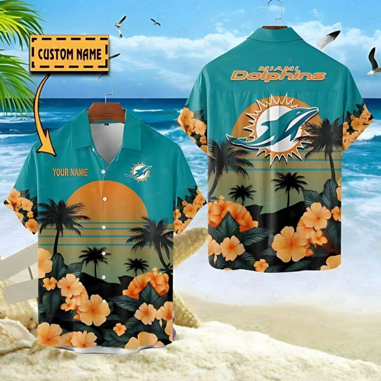 Miami Dolphins Sunset Tropical Vibes Hawaiian Shirt