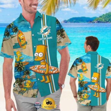 Miami Dolphins Surfin' Bart Aloha Shirt