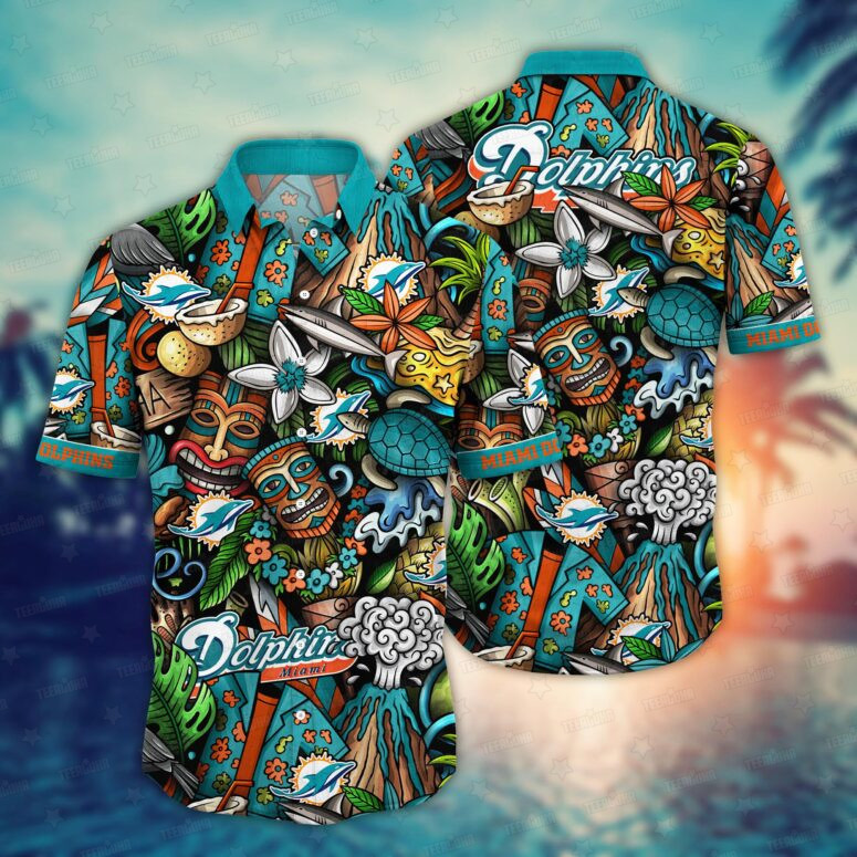 Miami Dolphins Tiki Adventure Hawaiian Shirt