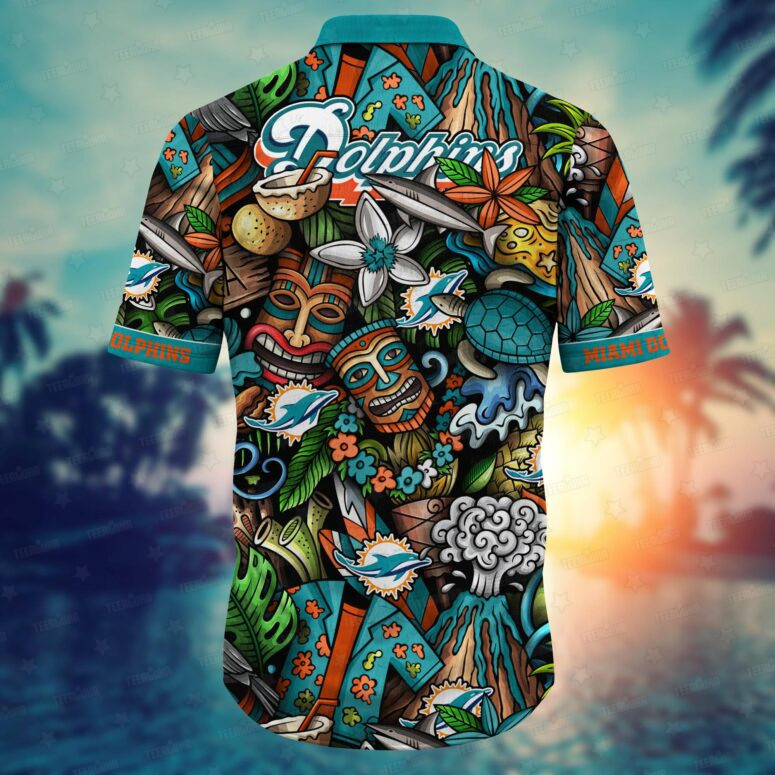 Miami Dolphins Tiki Adventure Hawaiian Shirt