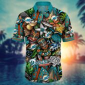 Miami Dolphins Tiki Adventure Hawaiian Shirt Front - TeeAloha