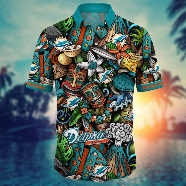 Miami Dolphins Tiki Adventure Hawaiian Shirt