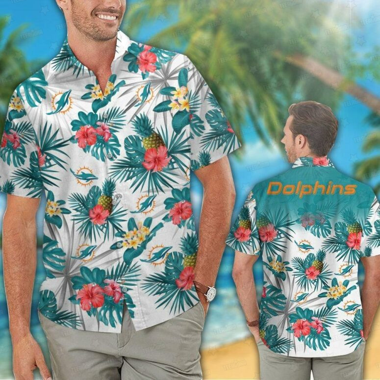 Miami Dolphins Tropical Blossom Hawaiian Shirt