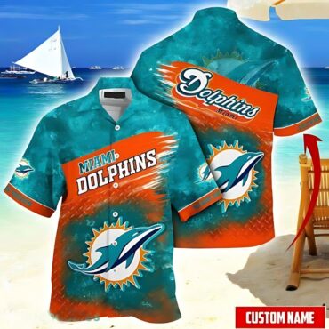 Personalized Miami Dolphins Sunset Wave Hawaiian Shirt