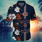 Chicago Bears Bold Blooms Hawaiian Shirt Front - TeeAloha