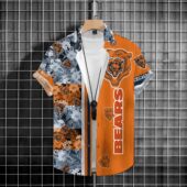 Chicago Bears Floral Fusion Hawaiian Shirt Front - TeeAloha