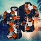 Chicago Bears Floral Stripe Bloom Hawaiian Shirt - TeeAloha