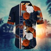 Chicago Bears Floral Stripe Bloom Hawaiian Shirt Back - TeeAloha