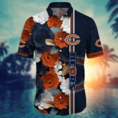 Chicago Bears Floral Stripe Bloom Hawaiian Shirt Front - TeeAloha