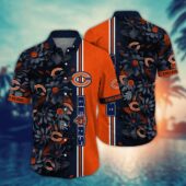 Chicago Bears Floral Stripes Hawaiian Shirt - TeeAloha