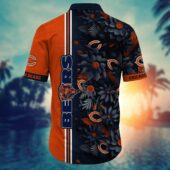 Chicago Bears Floral Stripes Hawaiian Shirt Back - TeeAloha