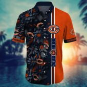 Chicago Bears Floral Stripes Hawaiian Shirt Front - TeeAloha