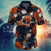 Chicago Bears Full Bloom Floral Hawaiian Shirt Front - TeeAloha