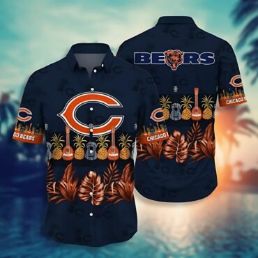 Chicago Bears Guitar Pineapple In Dark Blue Hawaiian Shirt