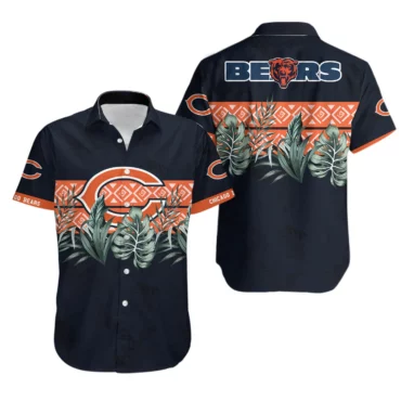 Chicago Bears Leaves In Orange Dark Blue Hawaiian Shirt