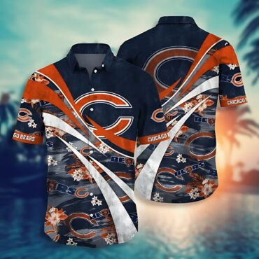 Chicago Bears Short Orange White Curve In Dark Hawaiian Shirt