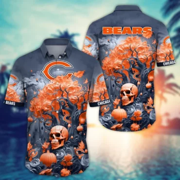 Chicago Bears Skull and Autumn Spirit Hawaiian Shirt