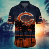 Chicago Bears Sunset Palms Gradient Hawaiian Shirt Front - TeeAloha